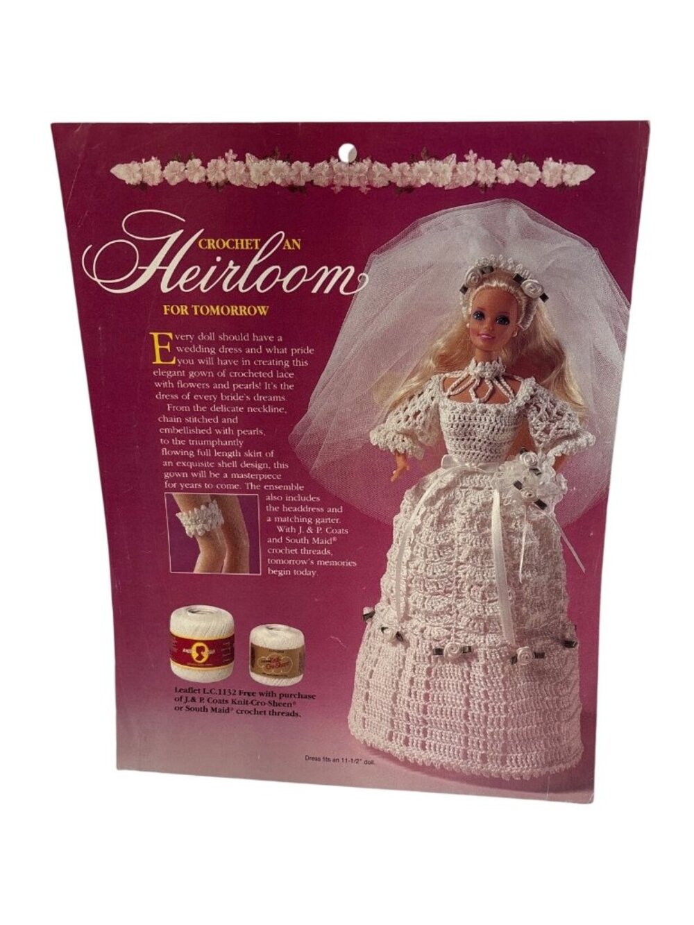 Victorian Doll Bridal Gown Crochet Pattern For 11.5" Fashion Doll By J&P Coats